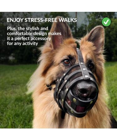 Collardirect Leather Basket Muzzle for Large Breeds - German Shepherd Dalmatian Doberman Setter - Medium Size (1 Piece) - Chestnut Brown - Buy Online on GoSupps.com