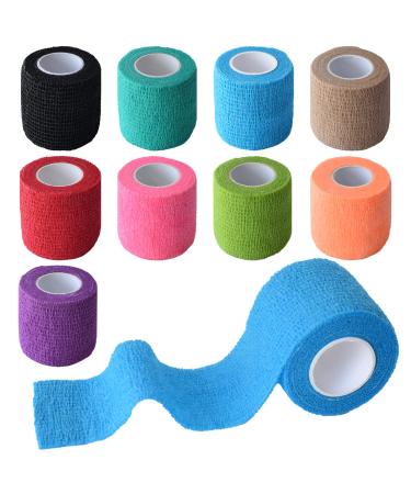 Gondiane 9 Pack 2" x 5 Yards Self Adhesive Bandage Wrap Self Stick Wrap for Ankle, Wrist, Finger, Sports, Breathable Cohesive Vet Tape for Pets (Multi Colors) 2 Inch Multi Colors