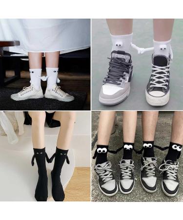 Kelewoo Hand In Hand Couple Socks - 3D Funny Magnetic Hand-Holding Design - Mid-Tube Black Socks - 2 Pairs - Buy Online on GoSupps.com
