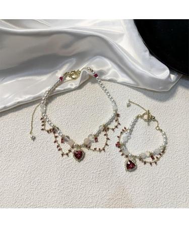 Southjieling Vintage Pearl Necklace & Bracelets - Cardiac Crystal Choker Tassel & Collarbone Chain for Fashionable Women | International Shipping Available - Buy Online on GoSupps.com