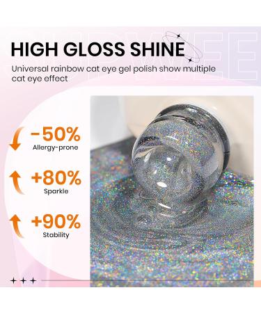 SUPWEE Rainbow Cat Eye Gel Nail Polish 15ML Holographic Glitter 9D Cat Eye Gel Soak Off UV Gel with Magnetic Stick Cat Magnetic Gel Iridescent Home Nail Art DIY Manicure T010 - Buy Online on GoSupps.com