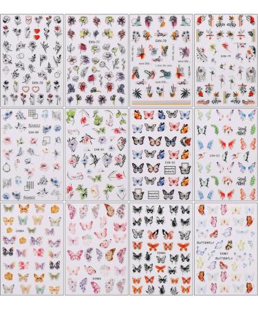 JMEOWIO 12 Sheets Spring Flower Nail Art Stickers Decals Self-Adhesive Summer Colorful Floral Nail Supplies Nail Art Design Decoration Accessories - Buy Online on GoSupps.com