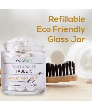 Chewable Xylitol Toothpaste Tablets - 90 Natural Vanilla Mint Tabs | Fluoride-Free Eco-Friendly Glass Jar | Vegan & Made in USA - Buy Online on GoSupps.com