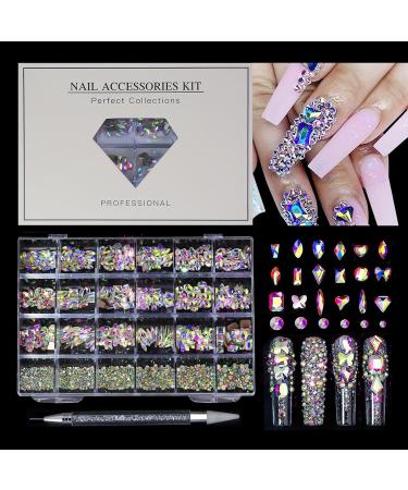 Nail Gems Multi Shapes 3D Glass Ab Crystal Rhinestones Kit | Crystal Glass Ab Rhinestone Gems Flatback Round Bead Charm Gem Stone Jewelry Nail Crystals for Acrylic Nails Pochy - Buy Online on GoSupps.com