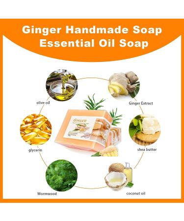 Organic Ginger Lymphatic Detox Soap for Swelling & Pain Relief - 3pcs Ginger Soap Set with Bath Brush | Suitable for All Skin Types - Buy Online on GoSupps.com