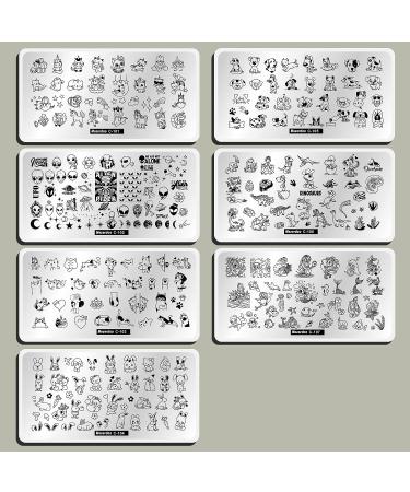 Cat Unicorn Nail Stamping Plate Set - 7pcs Cute Animal Design Stamper Kit with Star, Heart, Mermaid, Alien, Dinosaur Stamp Templates - Buy Online on GoSupps.com