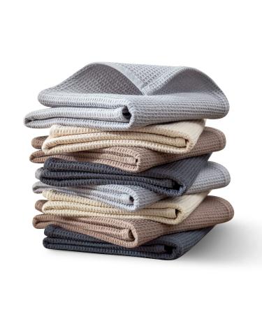 PY HOME & SPORTS Dish Towels Set, 100% Cotton Waffle Weave Kitchen Towels 8 Pieces, Super Absorbent Kitchen Hand Dish Cloths for Drying and Cleaning 17 x 25 Inches Beige+khaki+light Grey+dark Grey-2 Set