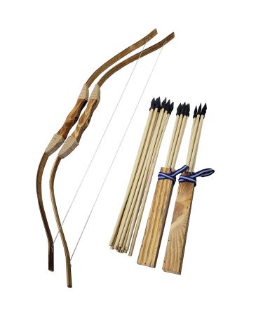 Adventure Awaits! - 2-Pack Handmade Wooden Bow and Arrow Set - 20 Wood Arrows and 2 Quivers - for Outdoor Play