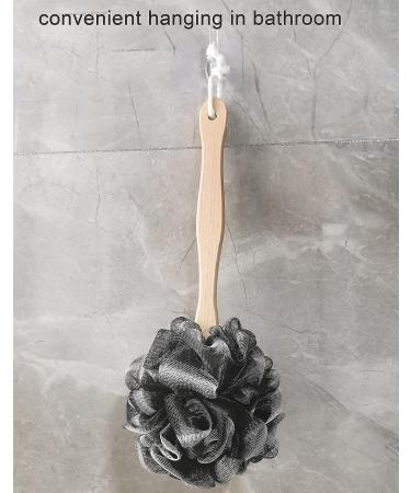 Arswin Shower Sponge Loofah Back Scrubber with Wooden Handle - PE Soft Mesh Body Scrubber for Women & Kids - Black - Buy Online on GoSupps.com