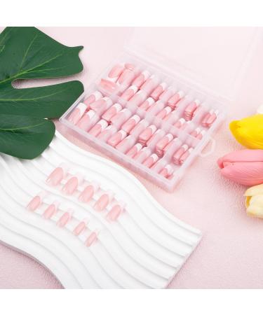 Press on Nails Square French False Nails Full Cover Coffin Fake Nails Nude Color False Nail Glossy French Tip Nail Art Manicure Decorations for Girls Women 360 Pieces - Buy Online on GoSupps.com