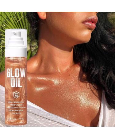 Body Glow Oil 100ml Moisturizing Body Oil SPF50 Sun Protection Skin Lightening Product for Outdoor Sports Camping Picnic 02 Rose Gold B - Buy Online on GoSupps.com