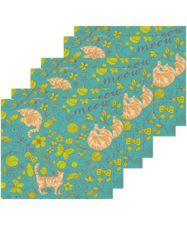 SUABO Soft Cotton Cat Washcloths Set 6 - Absorbent & Quick Drying Fingertip Towels for Bath, Spa, Gym, Kitchen - Turquoise Background - Buy Online on GoSupps.com