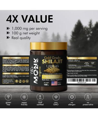Organic Himalayan Shilajit Resin with Fulvic Acid Humic Acid 85+ Minerals- Gold Grade Plus - 100g 1000 mg Per Serving - Energy Stamina Brain Support - Made in The USA - Buy Online on GoSupps.com