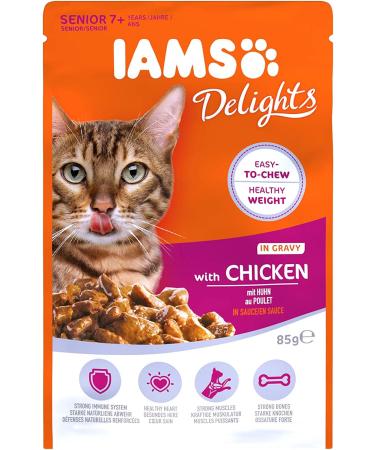 IAMS Delights Senior Cat Food Wet - Chicken in Sauce 12x85g | High-Quality Nutrition for Cats 7+ Years - Buy Online on GoSupps.com