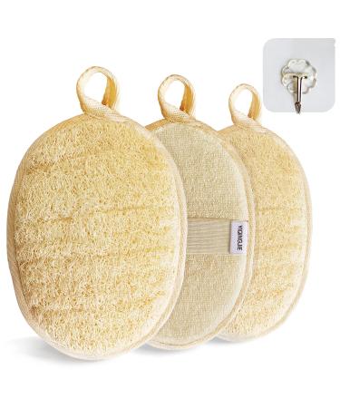 Natural Loofah Sponge Exfoliating Body Scrubber (3 Pack),Made with Eco-Friendly and Biodegradable Shower Luffa Sponge, Loofah for Women and Men, Beige 3 Count (Pack of 1)