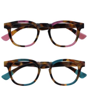 Opulize ava long -distance glasses 2 Pack short -sightedness rounded rounded frame spring hinges scratch -resistant brown pink turquoise men mm62-4q -2.00 -00 -2.00 dioptria brown tortoise pink / brown torturis
