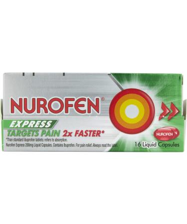 Nurofen Express Liquid Capsules 200mg - Fast Headache & Period Pain Relief - 16 Capsules - Buy Online on GoSupps.com