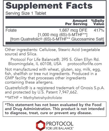 Protocol 5-Methyl Folate 1000mcg Supplement - 90 Tabs - Nerve Support - Bioavailable Folate - Buy Online on GoSupps.com