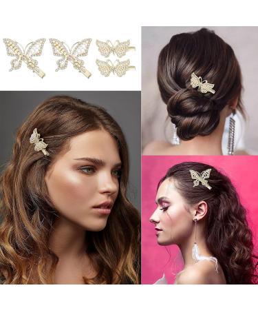 OIIKI 4PCS Butterfly Hair Clips | Pearl Rhinestones Hair Pins | Gold Hair Barrettes for Women, Girls, Brides - Buy Online on GoSupps.com