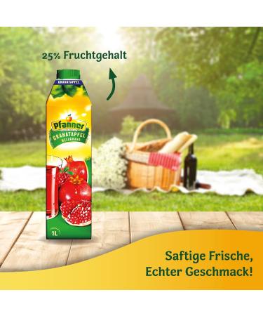 Pfanner Pomegranate Fruit Drink (8 x 1L) - 25% Fruit Content - Bulk Pack Pomegranate Beverage for Refreshing Taste - Buy Online on GoSupps.com