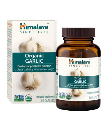Himalaya Organic Garlic, For Total Heart Health, Cholesterol and Immune Support, 1,400 mg, 60 Caplets, 15 Day Supply 60 Count (Pack of 1)