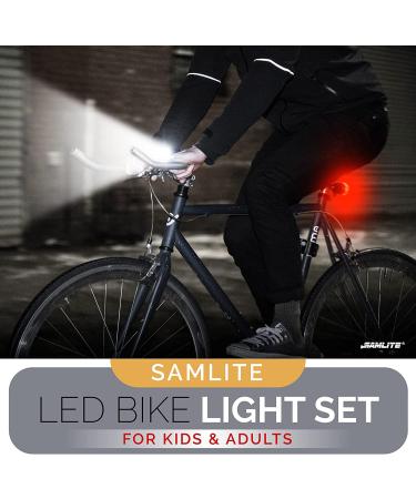 SAMLITE LED Bike Light Set: Bright Headlight for Kids & Adults, Free Tail Light, Water Resistant, Easy Install, Multiple Modes - Cycling Safety - Buy Online on GoSupps.com