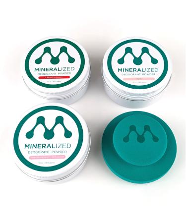 Mineralized Magnesium Deodorant Powder | Non Toxic Deodorant - Aluminum Free Baking Soda Free | Whole Body Deodorant For Women & Men Body Powder Mineral Deodorant 3-Pack Cherry Rose Grapefruit Rose Cherry Blossom and Pink Grapefruit + Bergamot 3 Ounce (Pa
