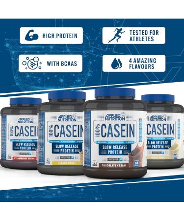 Applied Nutrition Casein Protein Powder 1.8kg - Slow Release Micellar Casein Supplement (Strawberry Cream) - 60 Servings - Buy Online on GoSupps.com