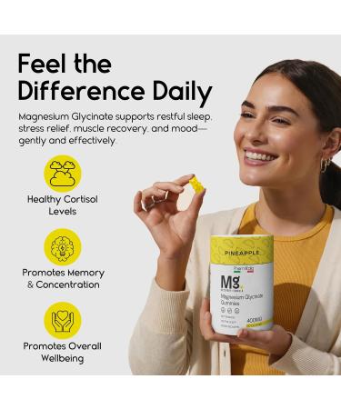 Magnesium Glycinate Gummies 400mg - Sleep Gummies for Kids & Adults - Magnesium Glycinate Chewable High Absorption for Muscle Recovery Better Sleep & Relaxation 60 Count Pineapple - Buy Online on GoSupps.com