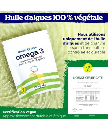 Arctic Blue Om ga 3 DHA V g tal 60 Capsules 250 mg de DHA par Capsule Huile d Algues Norv giennes Durable Vegan Sans Go t Haute Puret Cerveau Vision & C ur - Buy Online on GoSupps.com