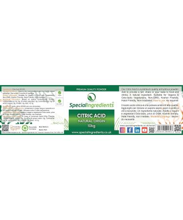 Special Ingredients Citric Acid Powder 10kg - Premium Quality, Vegan, Non-GMO, Non-Irradiated - Recyclable Container | 10 kg - Buy Online on GoSupps.com