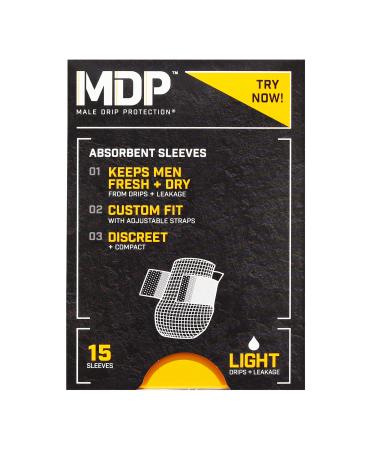 MDP | Male Drip Protection Absorbent Sleeves (15 Pack) | for Urinary Drip and Light Male Incontinence | Stay Dry with Discreet and Comfortable Drip Protection for Any Activity