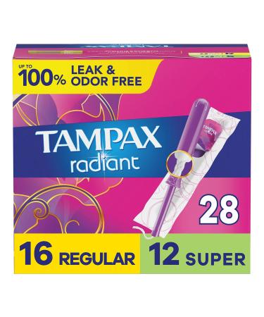 Tampax Radiant Tampons Multipack With Leakguard Braid Regular/Super Absorbency With Leakguard Braid Unscented 28 Count - Buy Online on GoSupps.com