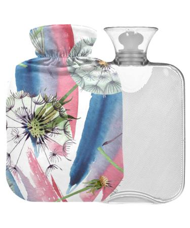NAANLE hot water bottle with cover watercolor flower dandelion transparent hot water bottle 2 l large warm-up bag for menstrual cramps pain relief handfoots heat and cold therapy