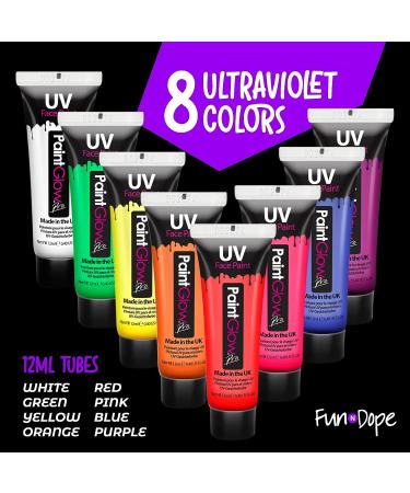 UV Body Paint and Face Paint - 8 Colors - Blacklight Reactive - Glows in the Dark for Halloween & Events - Water-Based & Washable - Non-Toxic Neon Party Supplies - Buy Online on GoSupps.com
