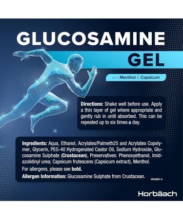 Glucosamine Gel 150ml with Menthol & Capsicum for Joint & Muscle Pain Relief | Highly Absorbable Non-Sticky Gel by Horbaach - Buy Online on GoSupps.com