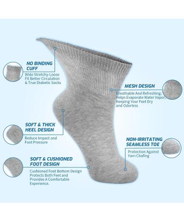 LIN Diabetic Socks for Men & Women - Non-Binding Circulatory Extra Wide Top - Quarter/Gray - 10-13 - 4 Pairs - Buy Online on GoSupps.com