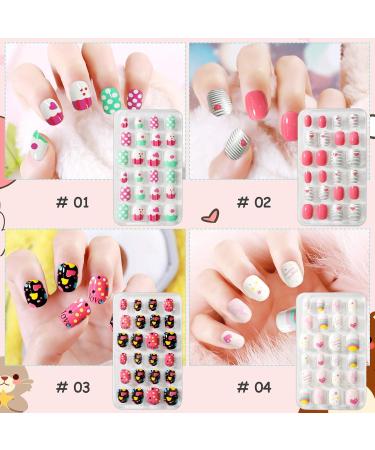 Kalolary Kids Rainbow Press-On Nails 4 Box Set with Nail Glue & Stickers | Short & Full Cover Artificial Nail Tips for Girls - Buy Online on GoSupps.com