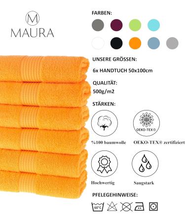 Maurahome Luxury 100% Cotton Towel Set - Hotel & Spa Quality Fast Drying Soft & Plush 6 Large Orange Terry Towels (50x100) - Buy Online on GoSupps.com