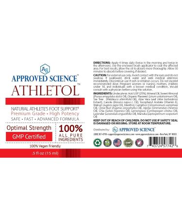 Approved Science Athletol - Rapid Athlete's Foot Relief with Undecylenic Acid & Tea Tree Oil - Vegan Formula - 0.5 Fl. Oz - Buy Online on GoSupps.com