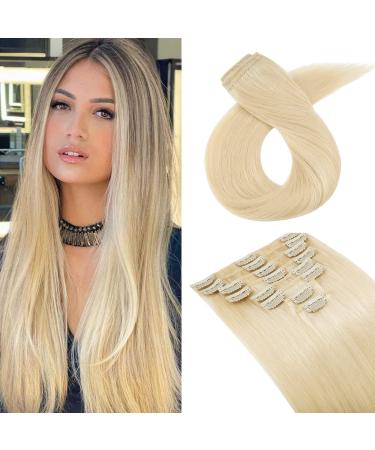 SEGO Clip in Extensions Real Hair Extension Hairpiece 8 piece SET cheap Remy Hair soft Light Blonde#613 12"(30cm)-55g - Buy Online on GoSupps.com