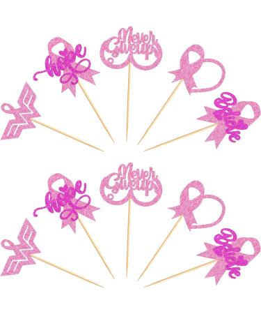 Cyodoos 30 PCS Breast Cancer Awareness Cupcake Toppers Glitter Pink Ribbon Never Give Up Beliveve Hope Cupcake Picks Pink Ribbon Party Cake Decorations Supplies - Buy Online on GoSupps.com