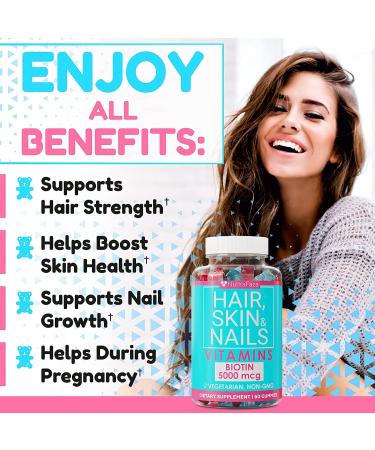 Hair Growth Vitamins with Biotin 5000mcg, Folic Acid, Vitamin A & D - Hair, Skin and Nails Gummies for Women and Men - Non-GMO Vegan Bears - 1 Pack - Buy Online on GoSupps.com