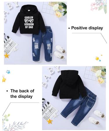 Amissz Baby Boy Clothes Toddler Boys Outfit 1-6T | Letter Printed Sweatshirt & Ripped Jeans Set | 2PC Fashion Set | 2-3 Years Black - Buy Online on GoSupps.com