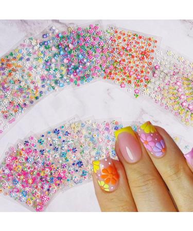 30 Sheets Colorful Flower Nail Art Stickers 3D Self Adhesive Nail Art Supplies Cute Daisy Heart Bow Knot Nail Design Stickers Floral Nail Decals Spring DIY Nail Decorations for Women Manicure Tip