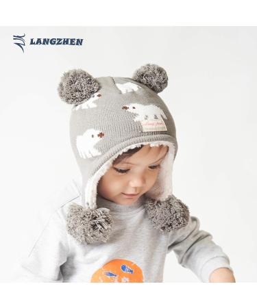 LANGZHEN Toddler Winter Hat Earflap Knit Cap for Baby Boys Girls 6-12 Months - Polar Bear Grey - Buy Online on GoSupps.com