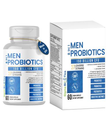 Probiotics for Men - 150 Billion CFU Acidophilus Capsules with Prebiotics & Postbiotics - Supports Gut Microbiome Colon & Immune Health - 37 Strains with Digestive Enzymes - 60 Vegan Capsules