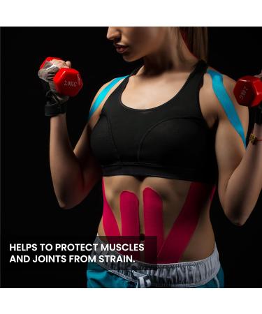 CHOKAS Kinesiology Tape 5m Roll - Waterproof Therapeutic Sports Tape for Pain Relief - Shoulder, Ankle, Elbow, Wrist, Knee Support - Blue - Buy Online on GoSupps.com