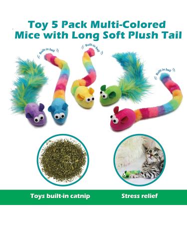 Jumpaws 5 Pack Catnip & Feather Toys - Interactive Multi-Colored Mice with Long Feather Tail - Indoor Cat Accessories for Playtime - Catnip Plush Toys with Natural Feathers & Rattles - Buy Online on GoSupps.com