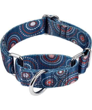 Martingale Dog Collar with Flower Pressure - No Pulling Adjustable Durable Large Size (43.2-63.5 cm) - Indigo Fireworks Design - Buy Online on GoSupps.com